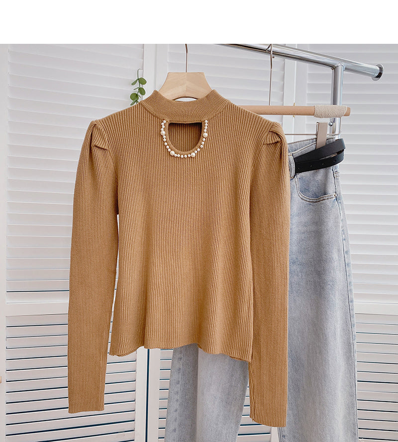 Nail bead hollowed out crew neck Vintage sweater 6613