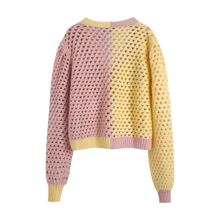 New cut out jewelry button knitwear jacket 7329