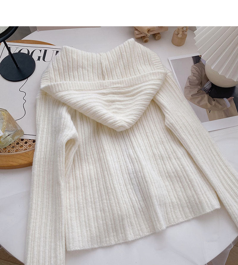 Cardigan hooded knitted coat solid short top fashion 6541