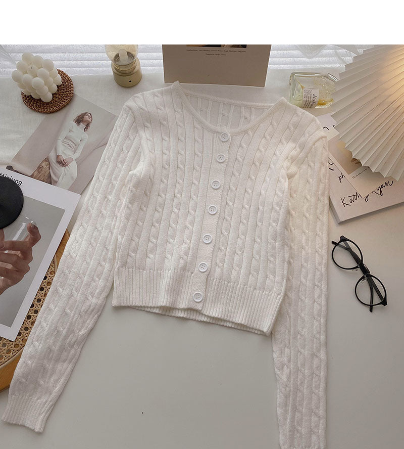 Knitted cardigan coat retro short twist long sleeve top 6566
