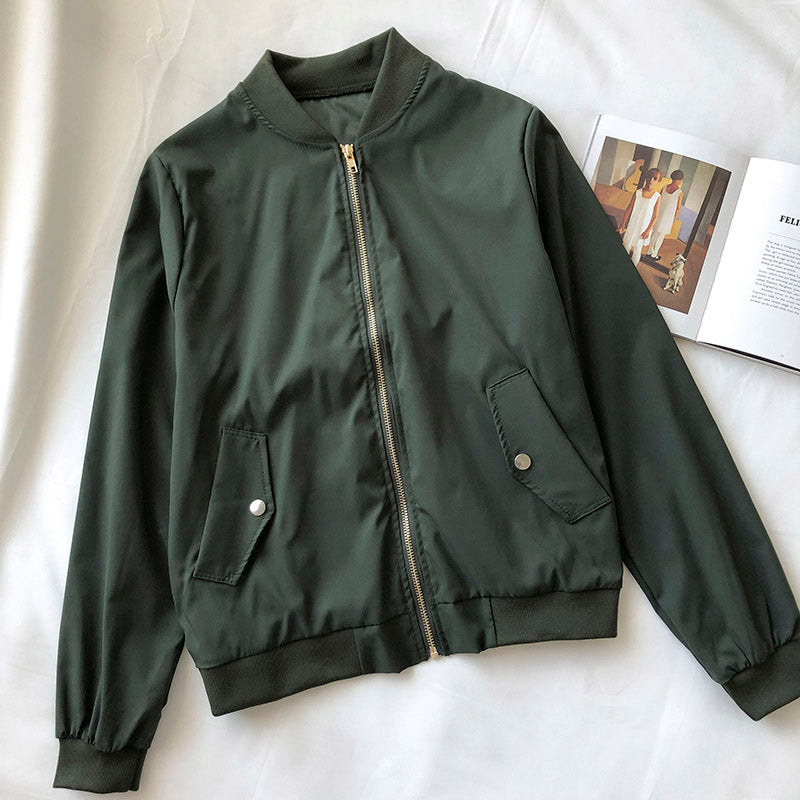 Baseball Jacket loose long sleeve stand collar Zipper Jacket Women 6210