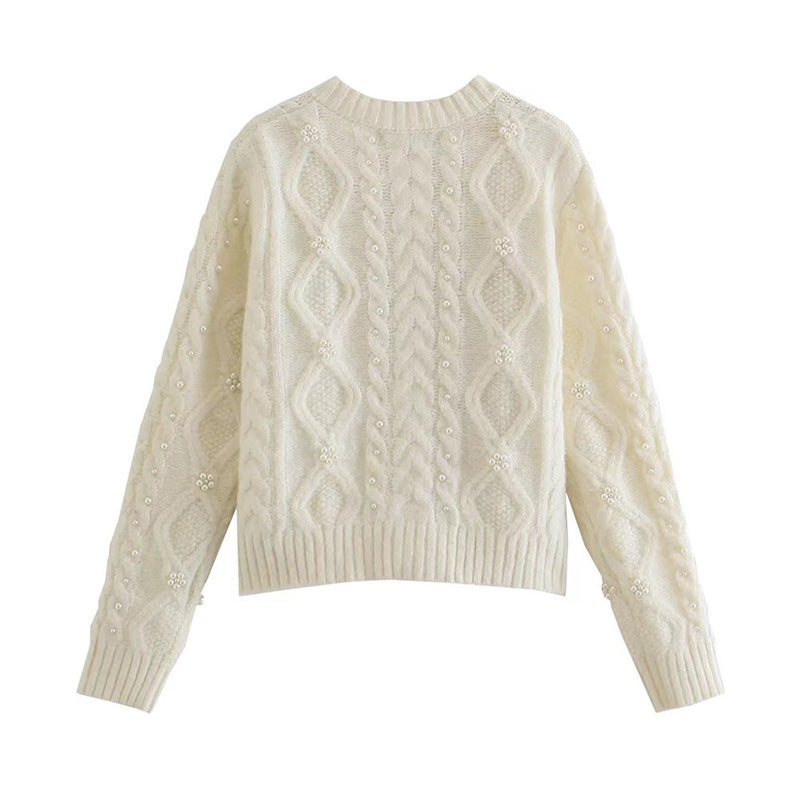 Neue schmale Strickjacke 7513 mit Perlbesatz im französischen Stil