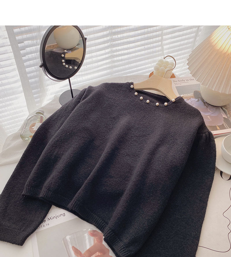 Pull ample à col ras du cou avec perles et clous au design vintage, mode 6579
