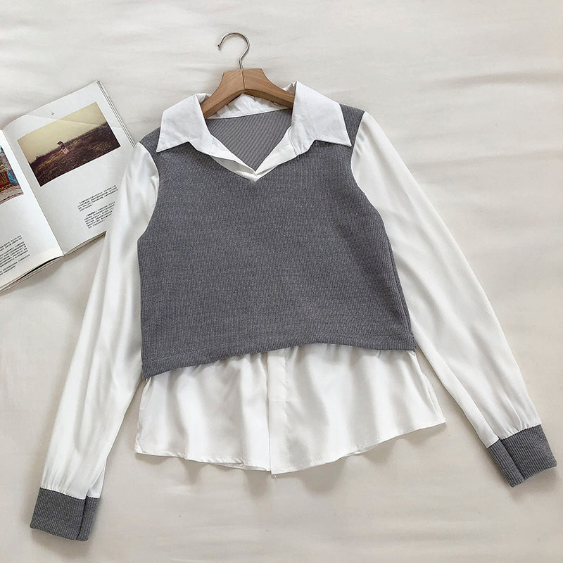 Women's sense of foreign style fake two-piece shirt design 6240