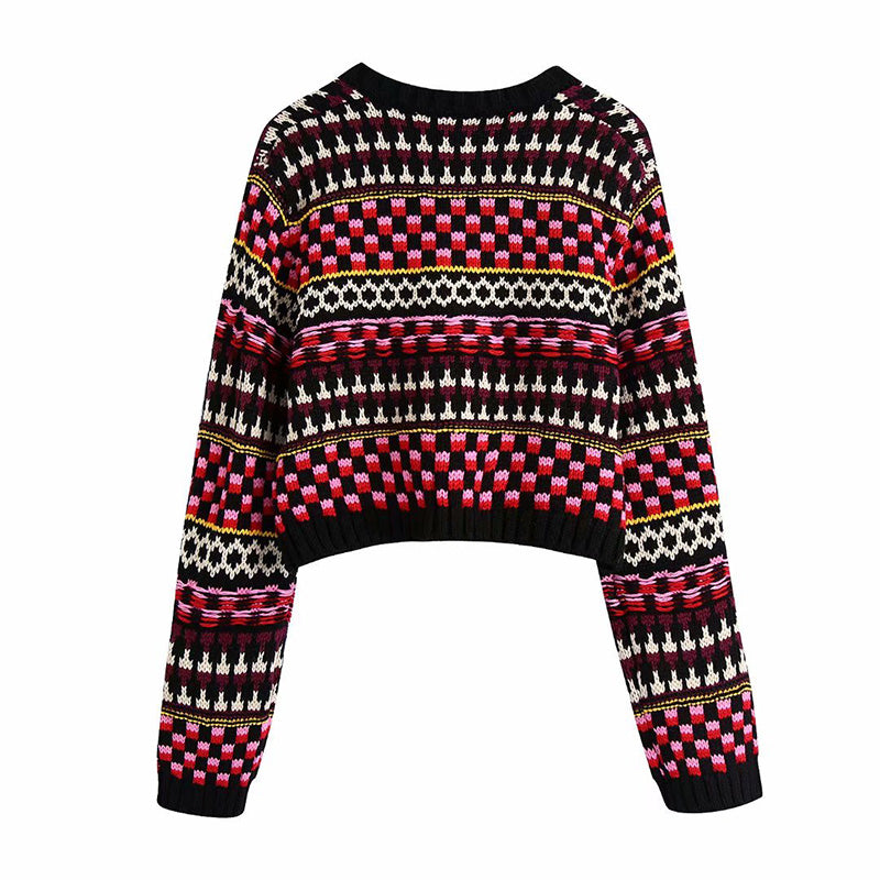 European and American women's New Retro jacquard sweater 7348