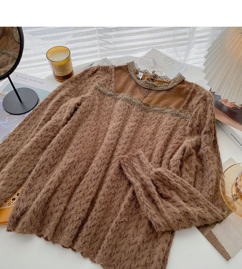 French lace shirt long sleeve Pullover Top 6343