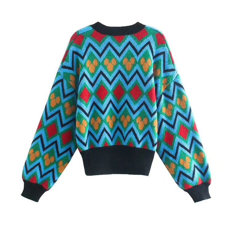 Retro design sense minority color matching Pullover Sweater sweater 7415