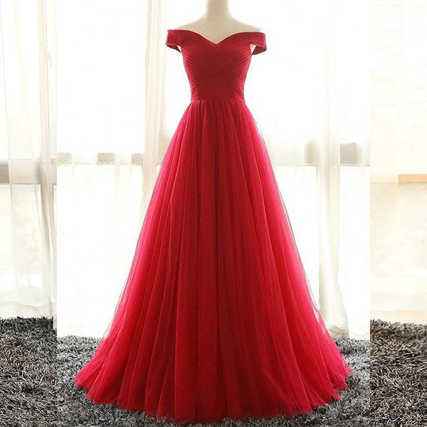 Red v neck tulle long prom dress, red evenin gdress 7112