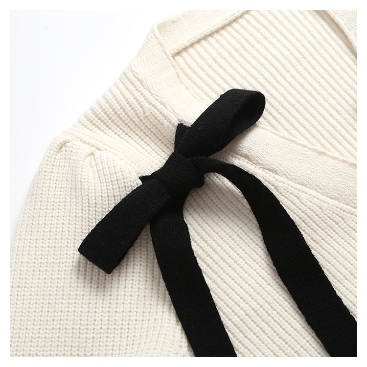 Vintage bubble sleeve bow knit cardigan 7412