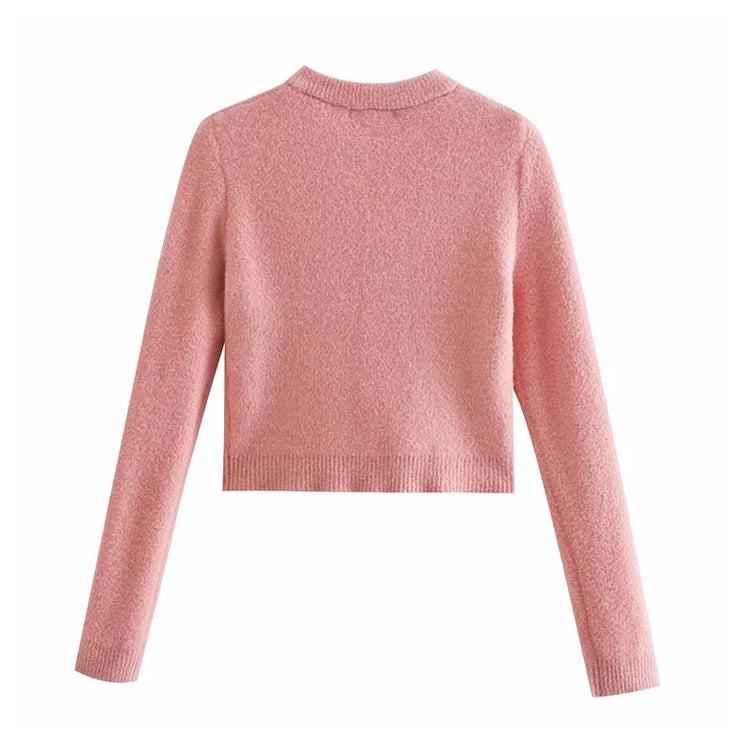 Versatile synthetic gem button knit sweater jacket 7227