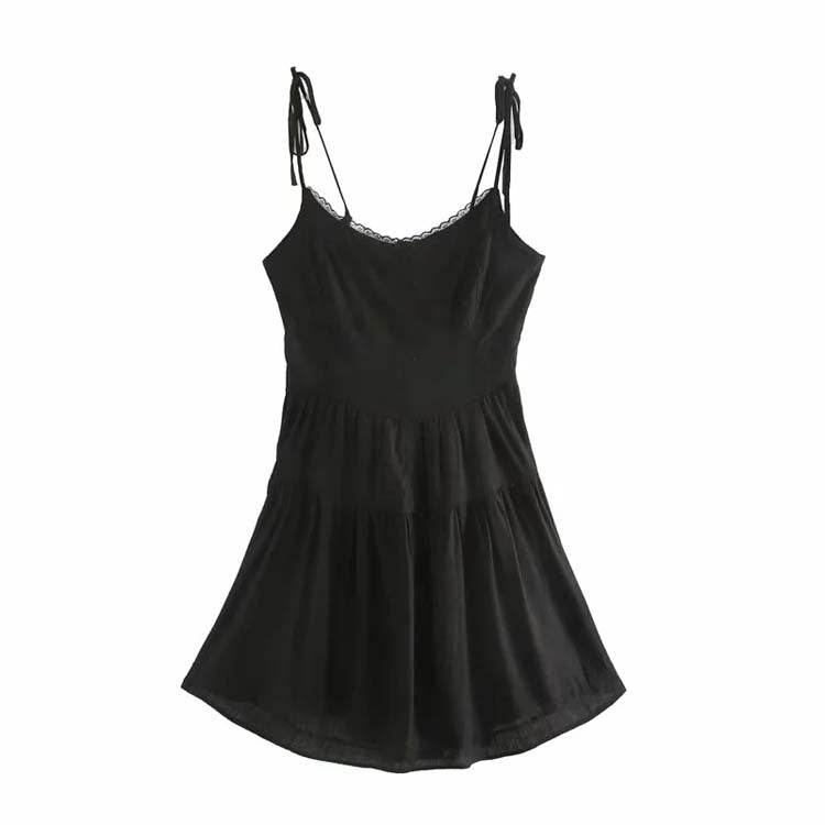 French lace lace up slim waist drawstring dress 7128