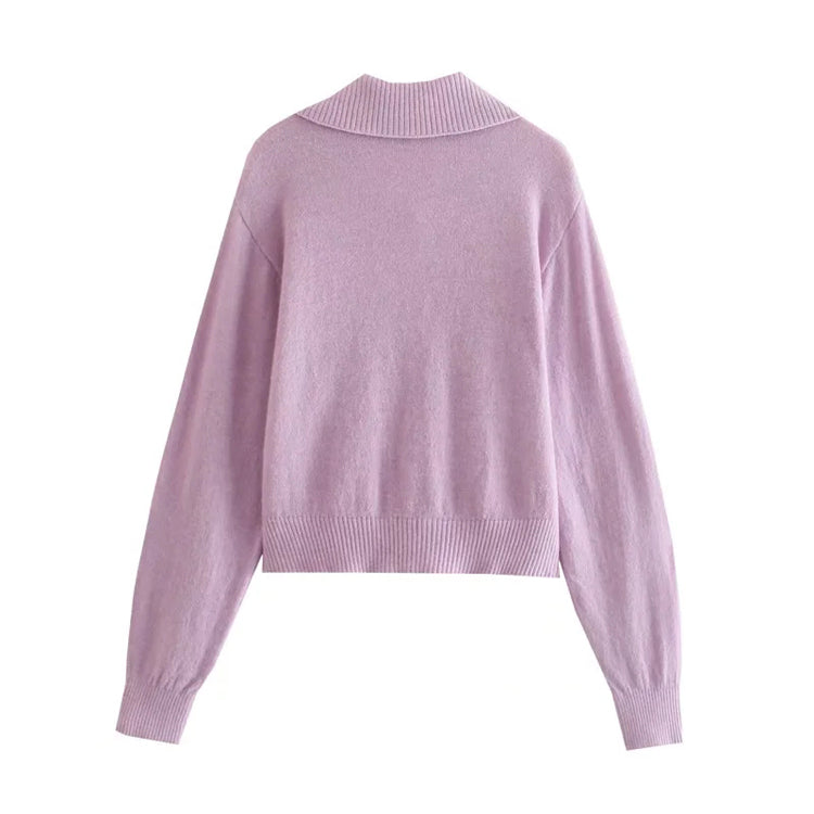 Versatile Lapel solid knit cardigan long sleeve sweater 7356