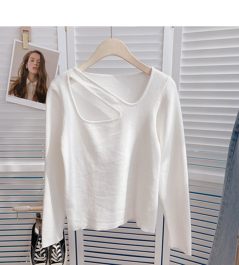 Small design hollow round neck sweater 6629