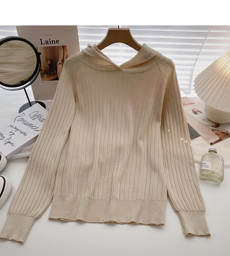 Simple leisure solid color Pullover Hooded long sleeve top 6556