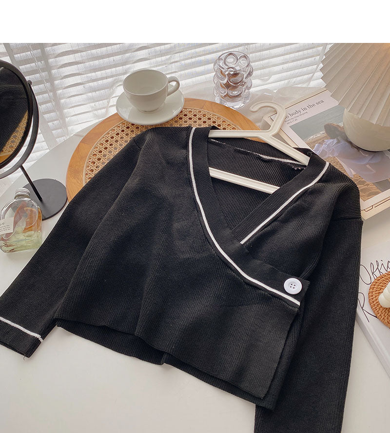 Haut simple à col en V et bouton unique pour petit homme, style étranger, 6650