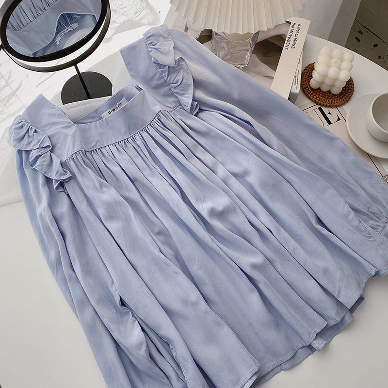 Korean minority design square neck thin French top 6297