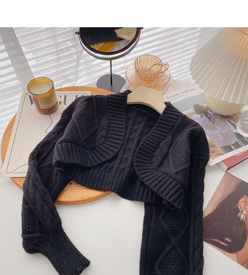 Vintage-Pullover kleiner Mantel Langarm-Kurztop Mode 6067