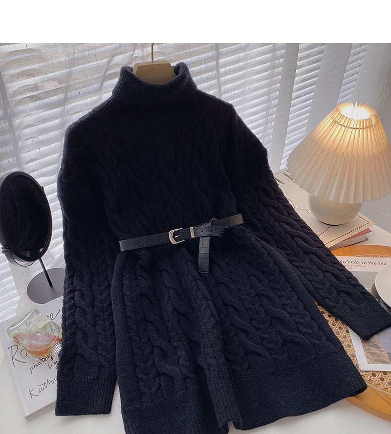 Medium length high neck Pullover twist sweater 5953