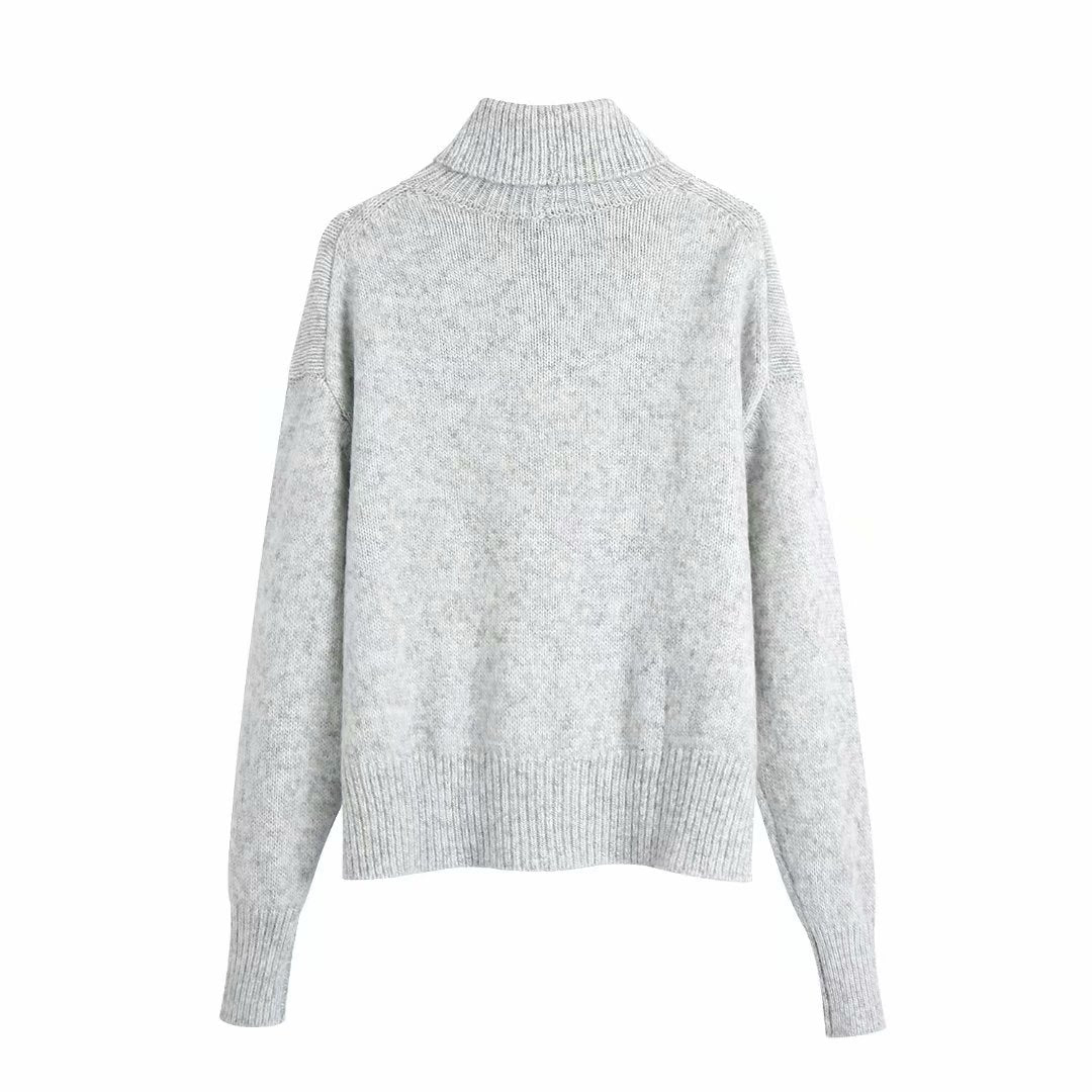 Schlichter lockerer Pullover mit Stehkragen 7529