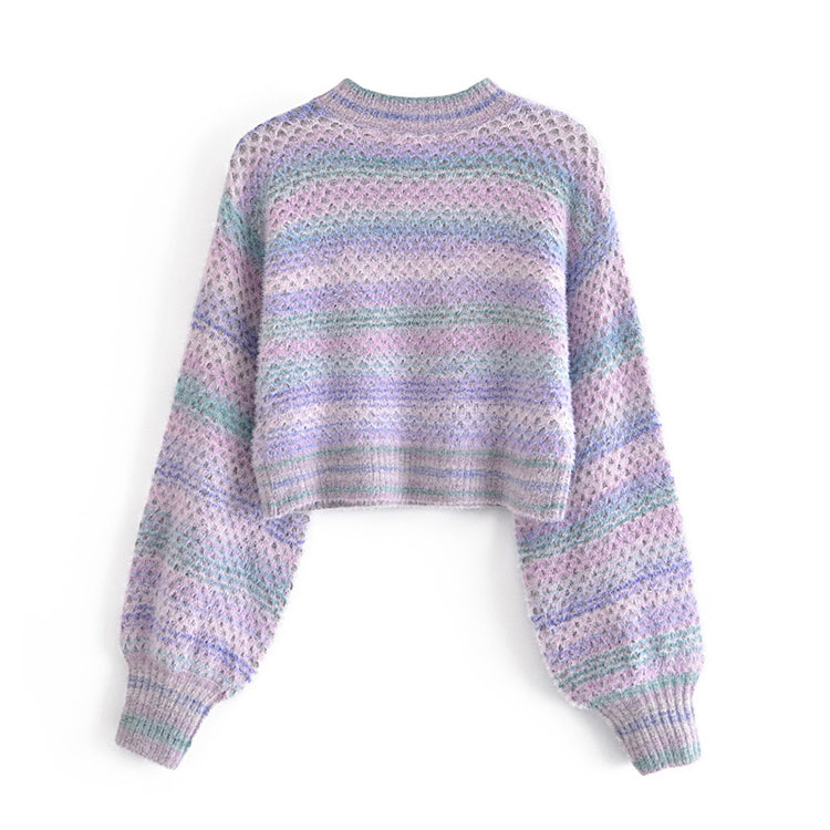 Tie dyed design exposed navel short sweater is fashionable and versatile 7259