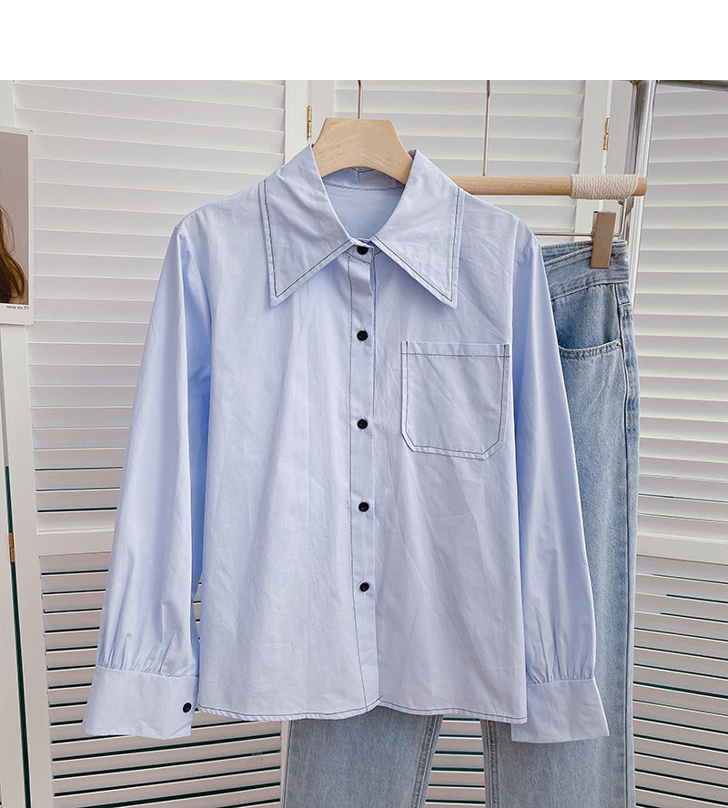 Korean slim retro design open line Lapel top 6383
