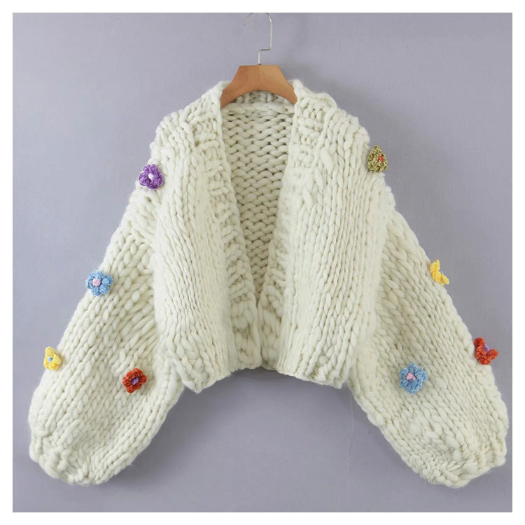 New sweet and versatile hand woven three-dimensional flower sweater 7254