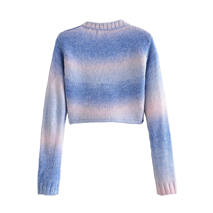 Cross design color changing exposed navel sweater 7422