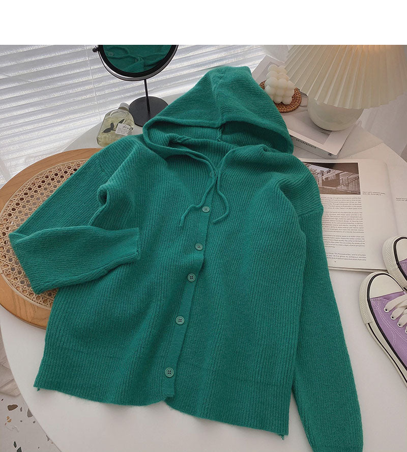 Sweater women's lazy style solid color loose hooded coat 5927