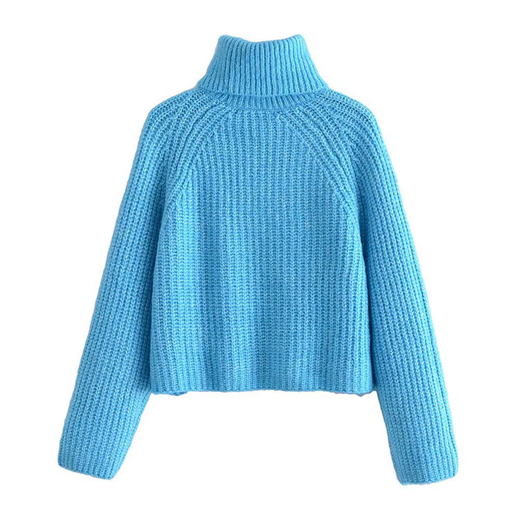 Lazy wind high neck spike knit sweater short sweater 7457