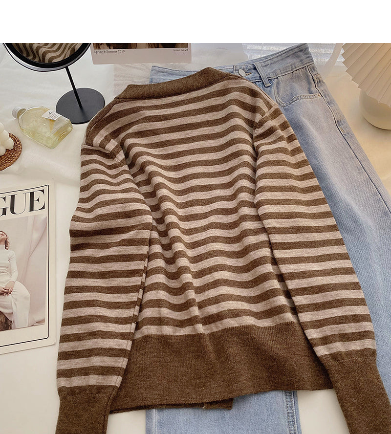 Knitted cardigan coat women's Retro lazy style 6565