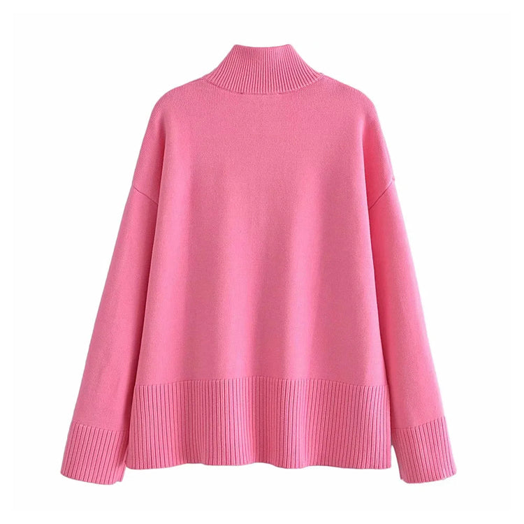Einfacher und vielseitiger Pullover mit Stehkragen und Reißverschluss 7515