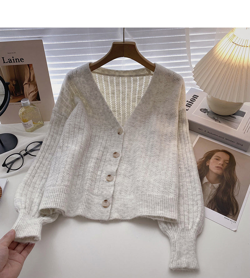 Flared sleeve solid sweater slim long sleeve sweater 6648