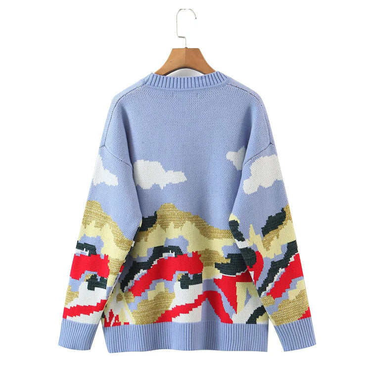 Handgehäkelter kleiner Tier-Jacquard-Rundhalspullover Strickpullover 7497