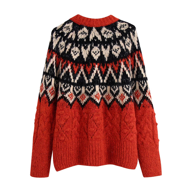 Lazy Wind Pullover Jacquard-Wollkugelpullover Pullover 7475