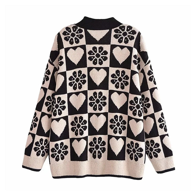 Pull cardigan tricoté jacquard à manches longues et col en V de qualité 7266