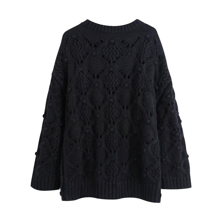 Lazy Wind Ball Dekoration Achtreihiger Hohlstrickpullover 7522