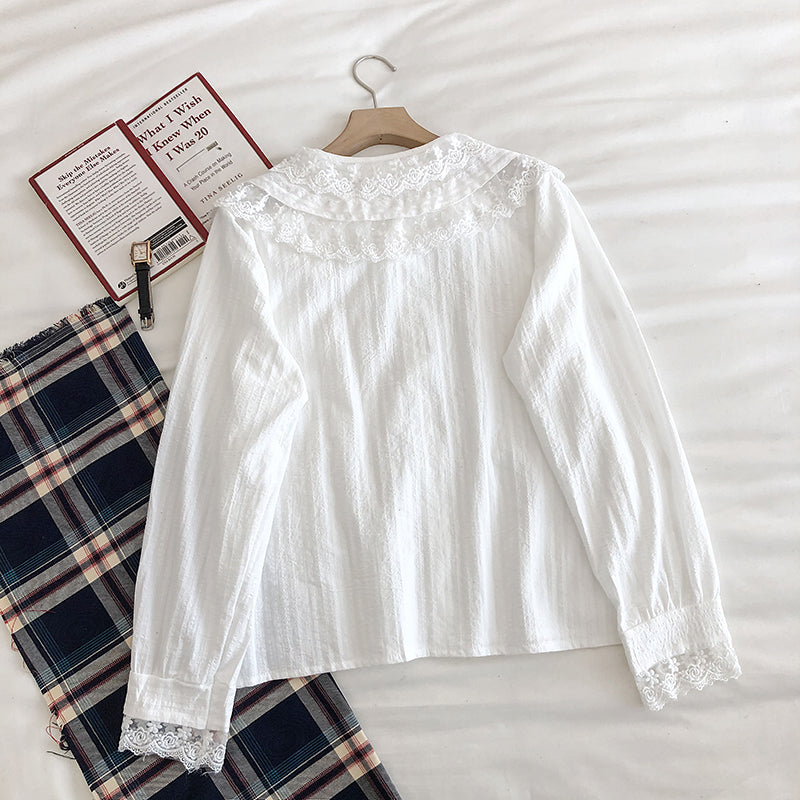 Temperament super fairy lace doll collar Long Sleeve Shirt 6242