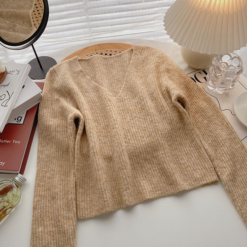 Korean version small man versatile temperament thin short long sleeve top 6457