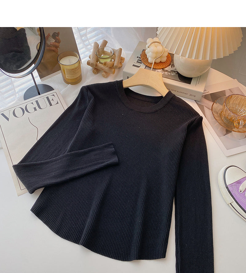 Slim fit short versatile casual long sleeve top 6486