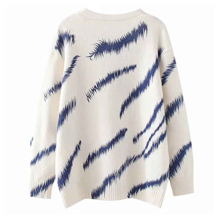 Lazy style printed V-Neck Sweater Cardigan 7309