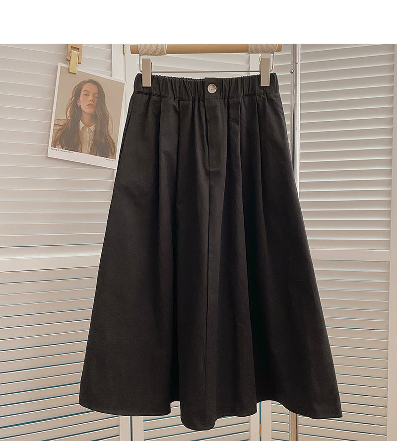 Hong Kong style high waist medium length A-shaped umbrella skirt 5830