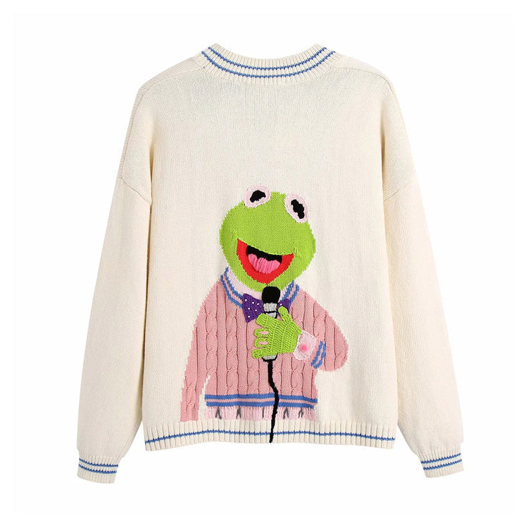 V-neck loose embroidered sweater cardigan jacket 7262