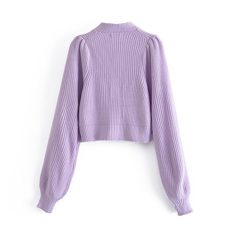Bow embroidery V-neck knit cardigan 7293