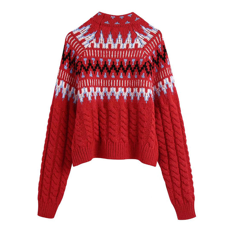 Loser achtreihiger Vintage-Jacquard-Pullover 7525