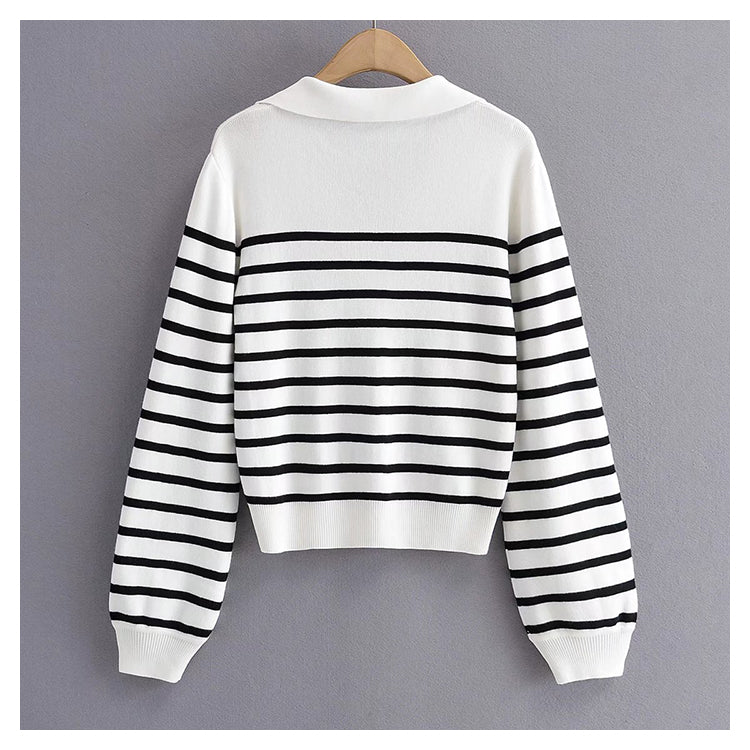 Minority retro lazy black and white striped sweater knitwear female 7493