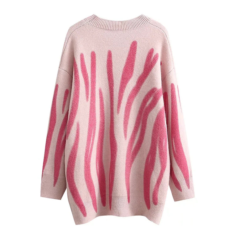 Lockerer, langärmliger Pullover im Retro-Stil mit unregelmäßigen Streifen und Rundhalsausschnitt 7359