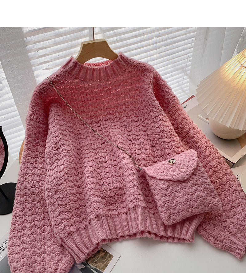 Korean version lazy wind sweet solid color loose Pullover Sweater 5943