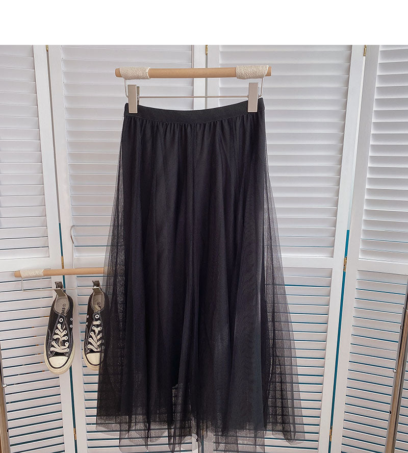 Koreanischer, vielseitiger, schmaler, elastischer, mittellanger Rock in A-Linie mit hoher Taille 5792