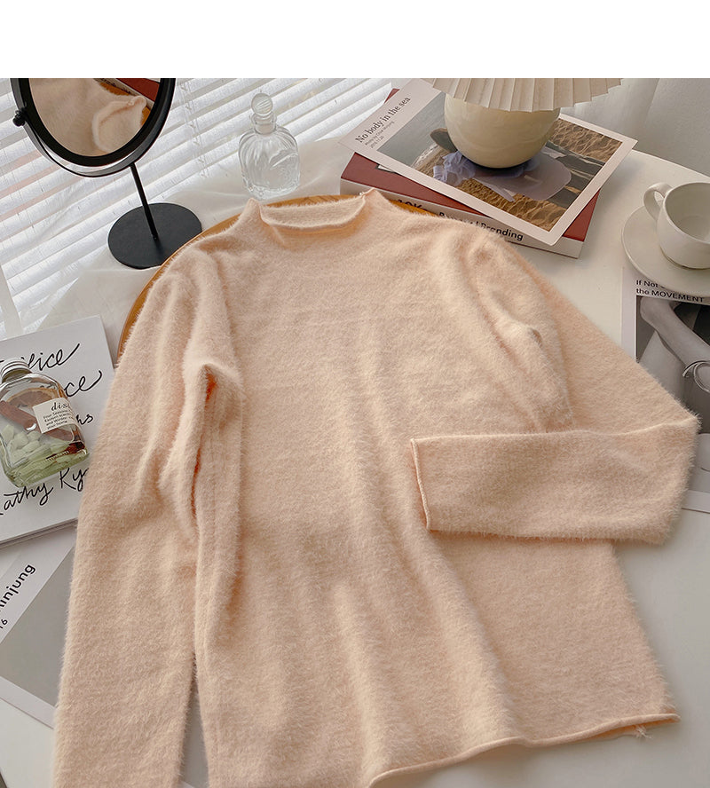 Korean half high collar versatile candy colored bottomed sweater 6557