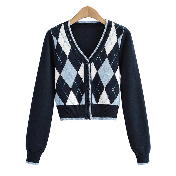 Strickpullover im College-Stil mit Rautenmuster 7517